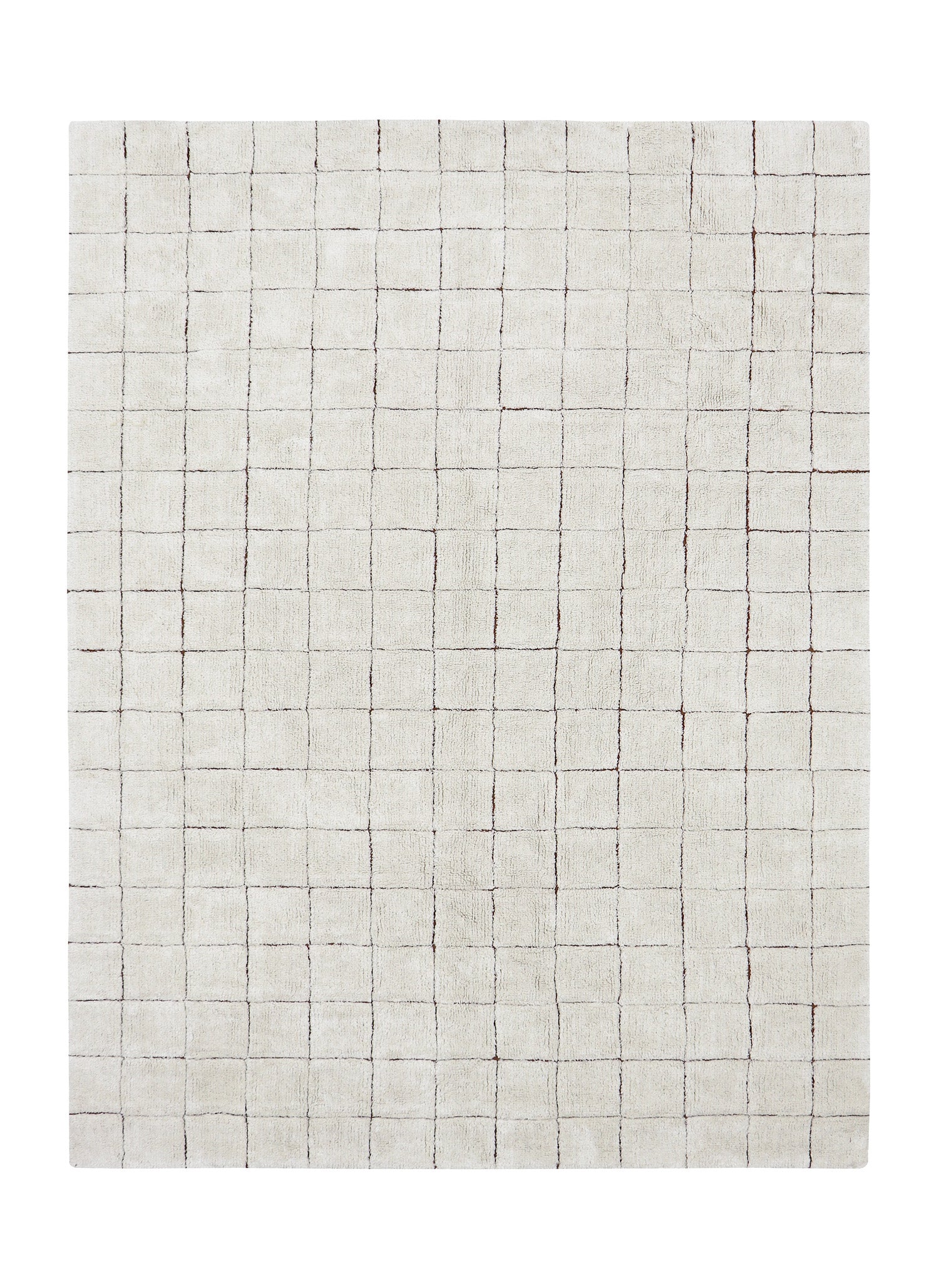 Washable Rug Mosaic. A neutral and versatile tile design referencing vintage mosaics in the form of a natural soft cotton grid, where the bare canvas in a contrasting shade of toffee brown emulates the tile joints.