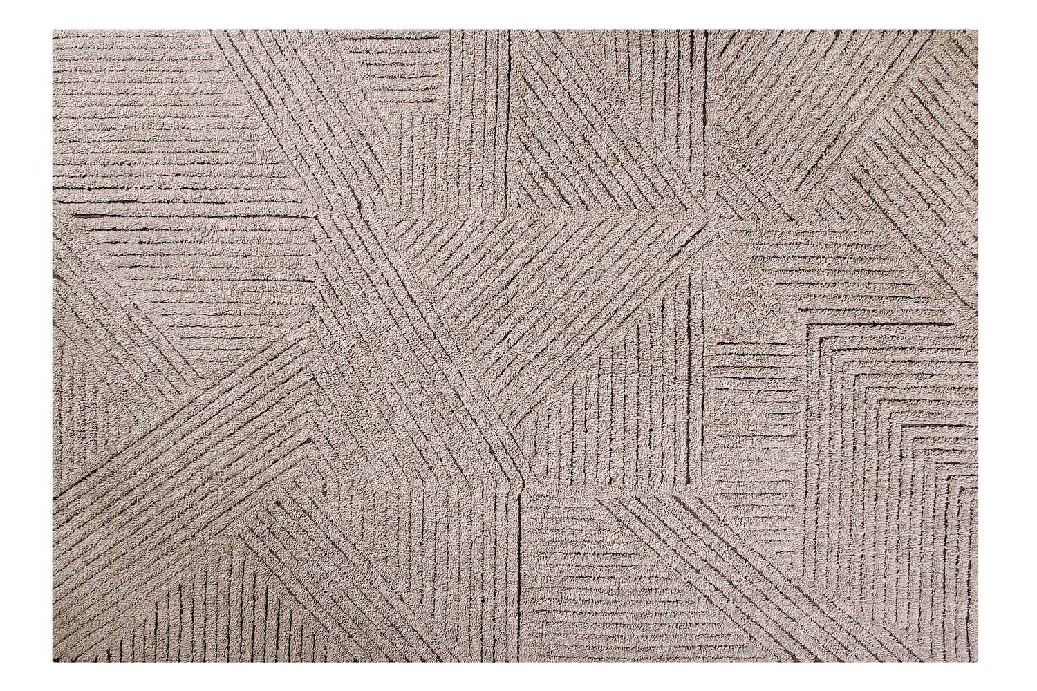 Woolable Rug Golden Coffee. A modern, washable wool rug featuring a linear pattern revealing a glimpse of the canvas between tufts.