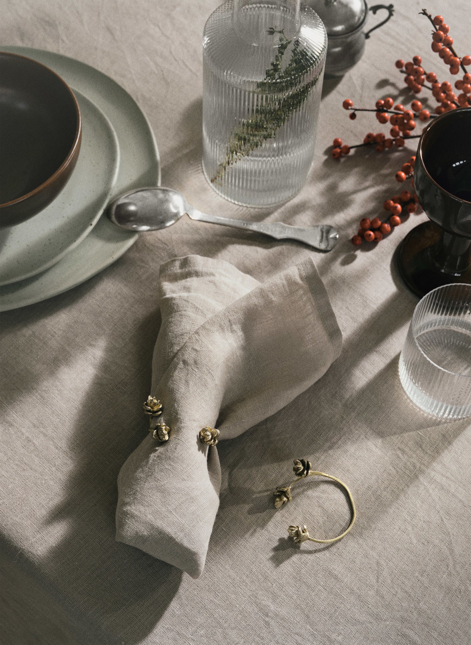 Forest Napkin Rings Brass. A set of four napkin rings inspired by nature in 100% solid brass. 