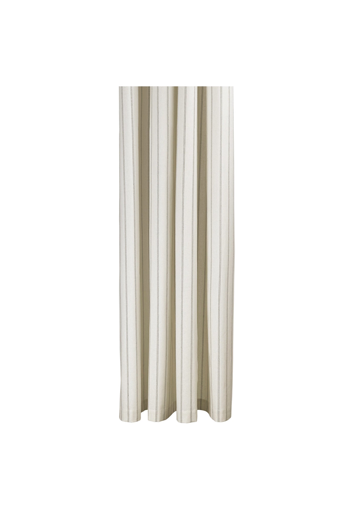 A classical striped shower curtain in cream and chocolate crafted from GOTS certified, organic cotton chambray