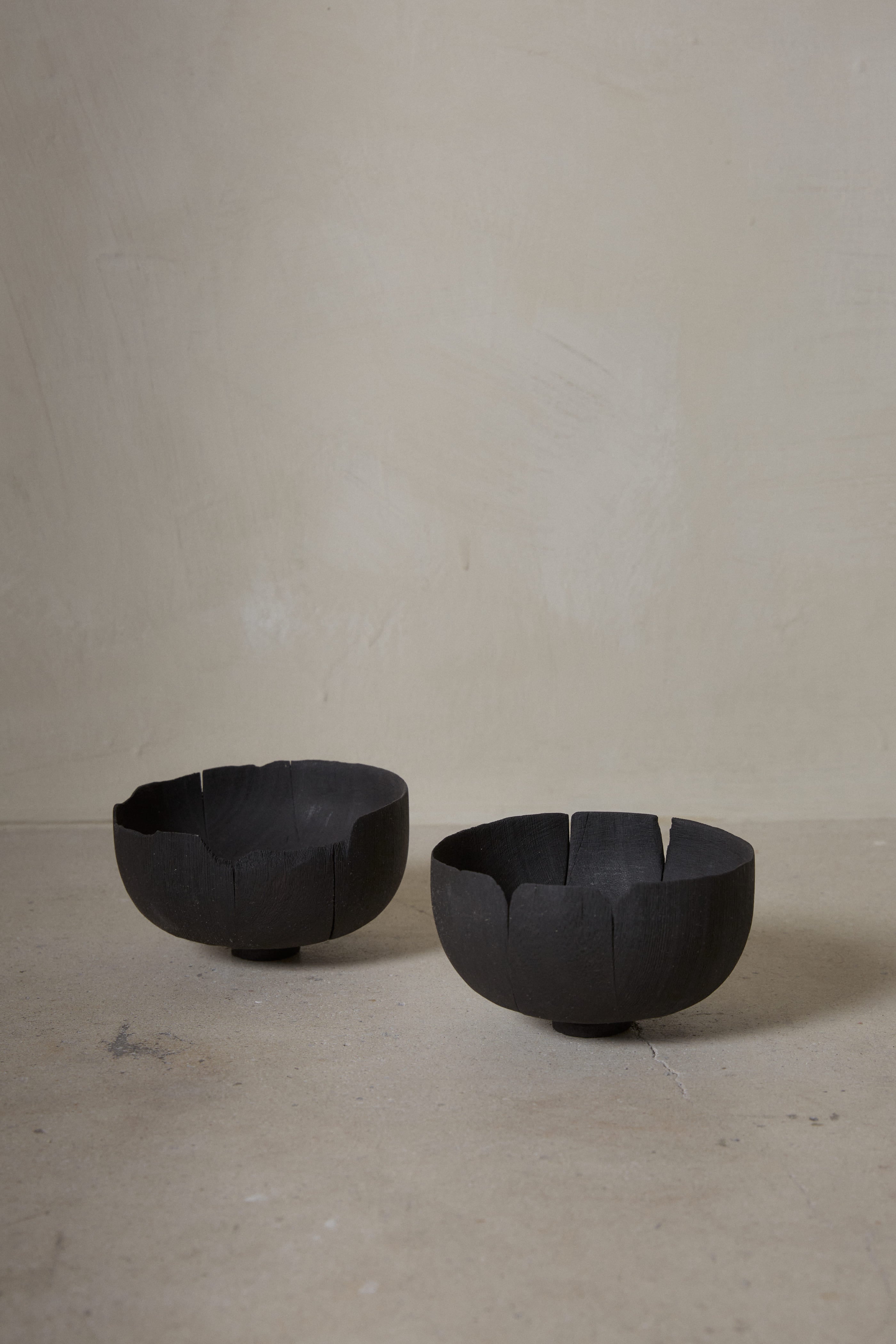 Pair of black Yakisugi Bowls from CARMWORKS.