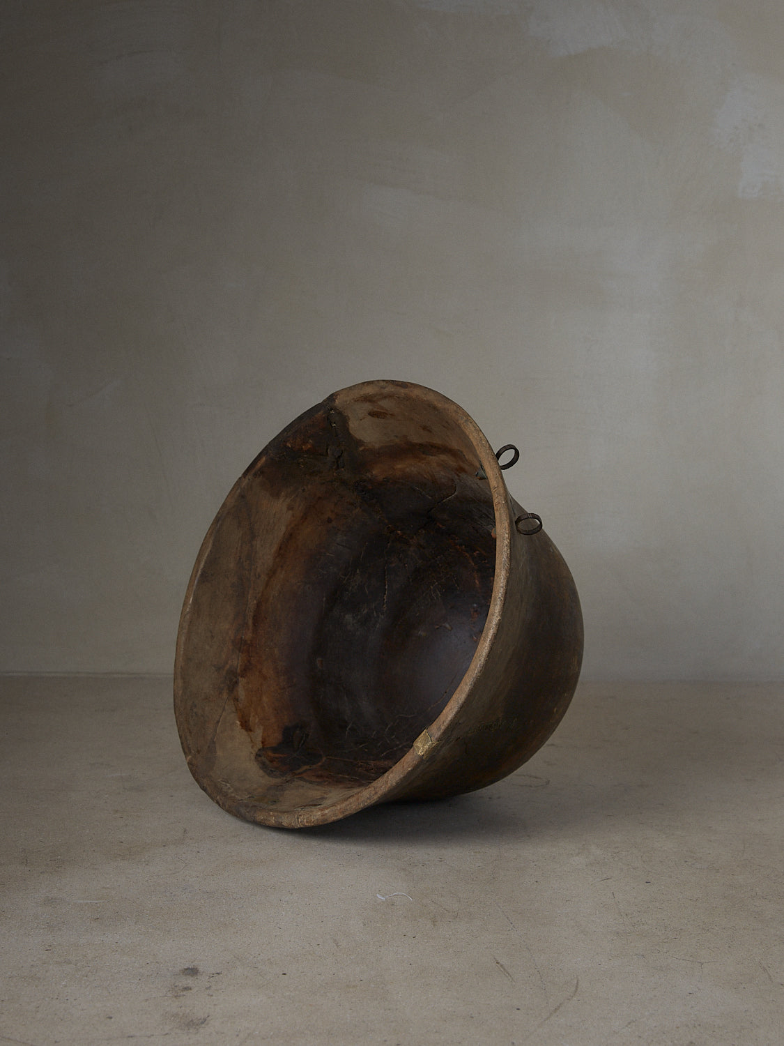 Bowl Tuareg. Rare vintage find. Authentic, oversized wood bowl from the Tuareg peoples in West Africa featuring a wide, open rim and original hardware repair details.