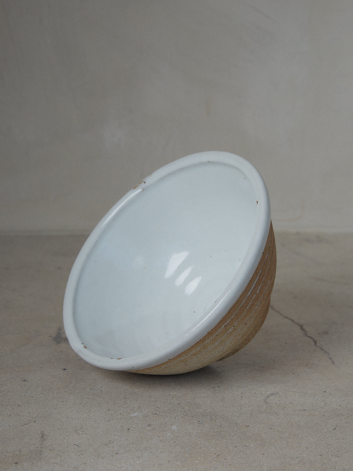 Stone Shinogi Bowl. Limited edition. One-of-a-kind, hand-thrown, footed stoneware bowl with horizontal Japanese Shinogi style ridge pattern.